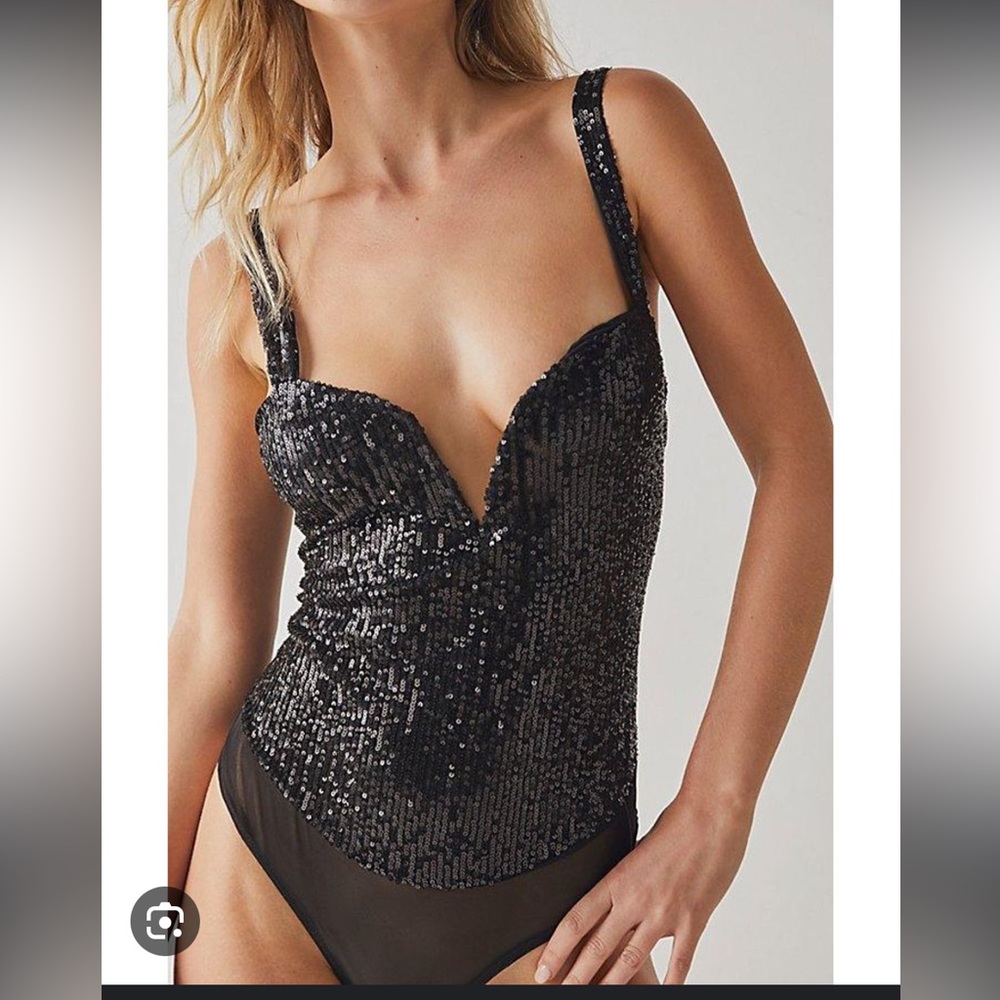 Free People Sparks Fly Corset Bodysuit-RARE BLACK!! SMALL- NWOT